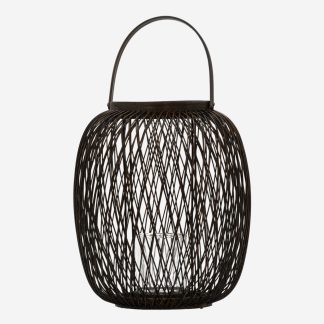 Bamboo Lantern With Glass Small, Dark Brown