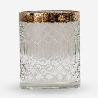 Cross Crystal Votive Golden Rim, Cross Cut
