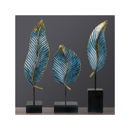 Leaf on Stand Decorative Accent, Blue & Marble