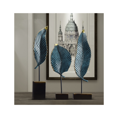 Leaf on Stand Decorative Accent, Blue & Marble