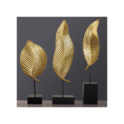 Leaf on Stand Decorative Accent, Golden Elegance & Marble