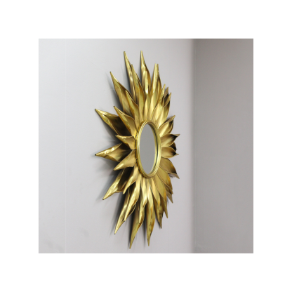 Sunburst Antique Gold Metal Wall Mirror