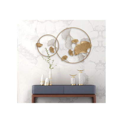 Floral Round Carved Decorative Wall Accent, Gold Metal