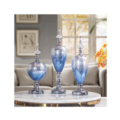 Modern Glass Art Sculptural Elegance Contemporary Edge Small, Blue & Silver
