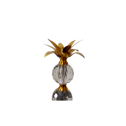 Crystal Metal Candle holder Set of 2, Gold & Glass