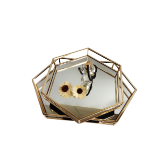 Metal with Glass Serving Tray, Gold