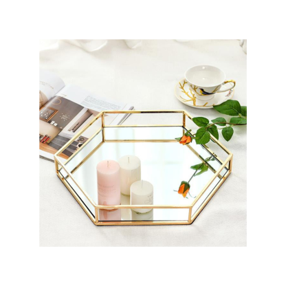 Metal with Glass Serving Tray, Gold