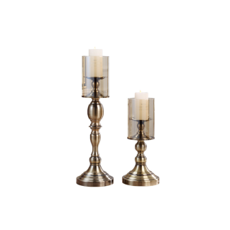 Pedestal Hurricane Candle Holder, Gold & Glass