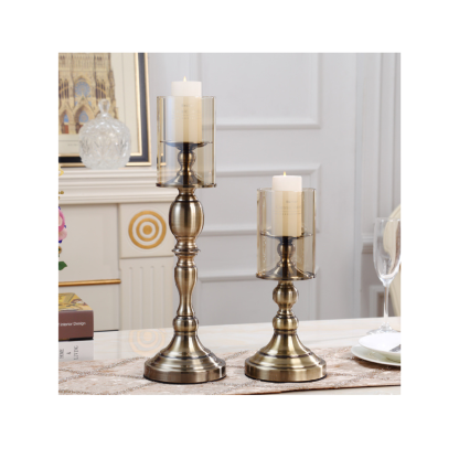 Pedestal Hurricane Candle Holder, Gold & Glass